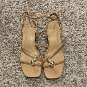 A New Day Beige Strappy Heels with Gold Accent